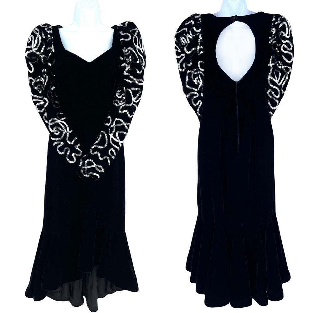 vintage velvet evening dress sequin 80s‎ Dave & Johnny